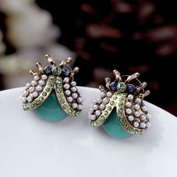 Betsey Johnson Jewelry - Betsy Johnson Earrings Turquoise Green & Gold Ladybug Stud Backing